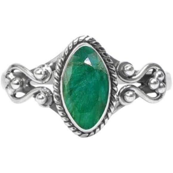 Emerald Handmade Ring Gemstone Promise Silver Ring